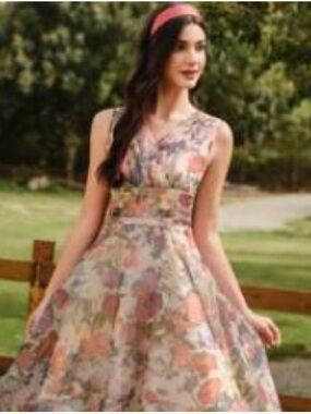 SHEIN Pastel Floral Sleeveless V-Neck Midi Dress